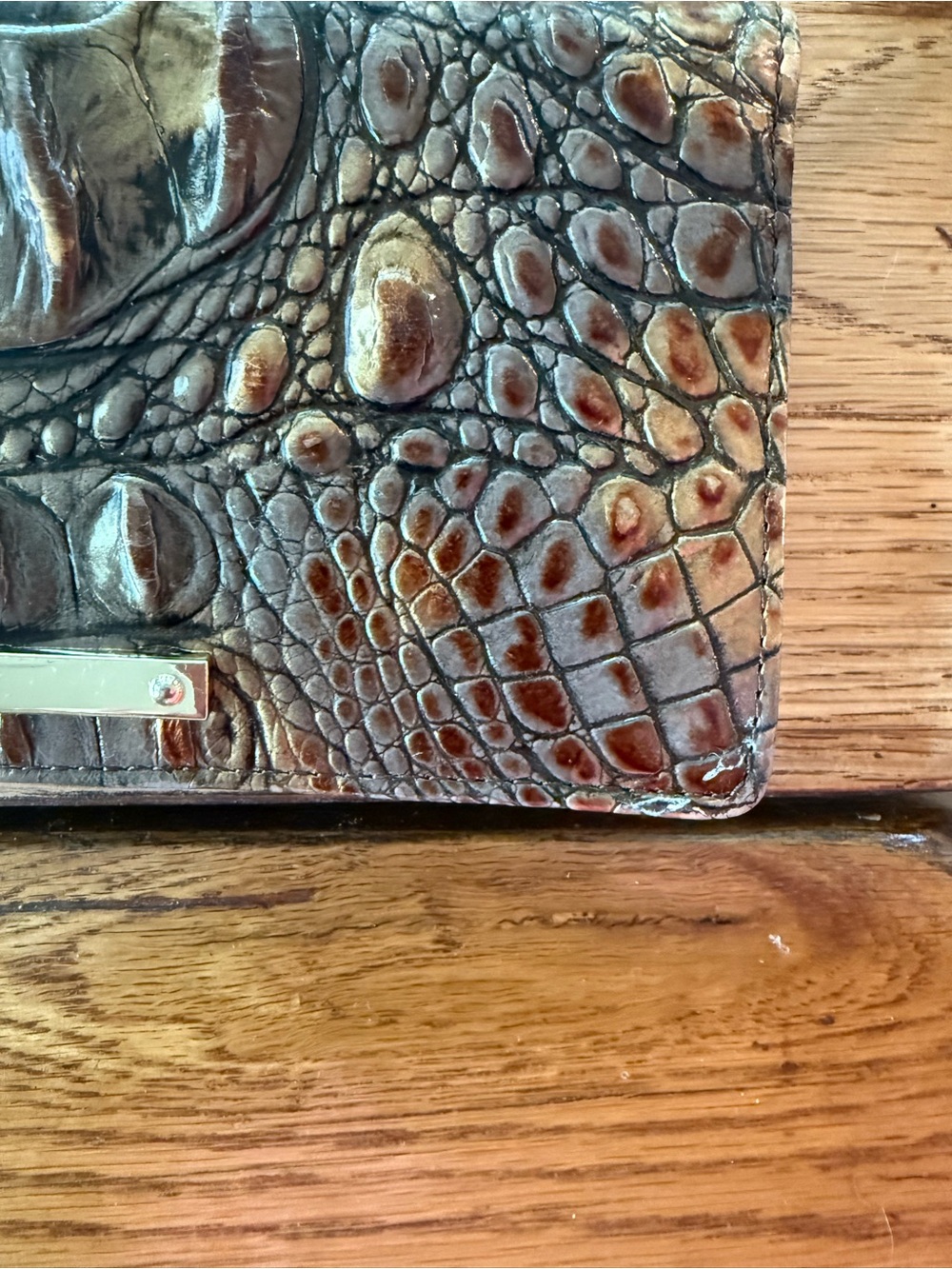 Brahmin Iridescent Brown Croc-Embossed Leather Clutch - Picture 7 of 10